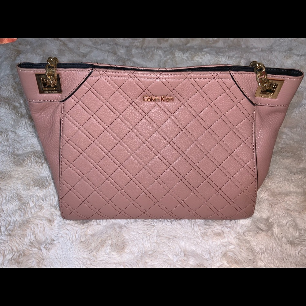Calvin Klein Pink Quilted Leather Tote w/Chain
